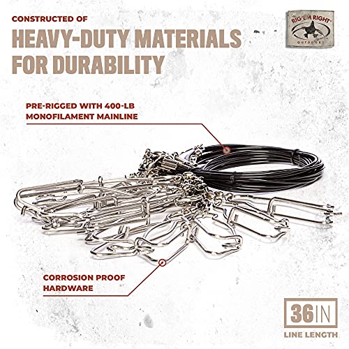 Rig Em Right Rig'Em Right Waterfowl Pre-Rigged Gang Rig Drops with 400-LB Monofilament and Large 6" Stainless Steel Clips for Speed and Durability (12 Gang Rig Drops) - Image 2