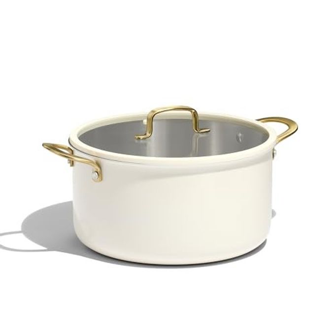CAROTE 8QT Full Clad Tri Ply Stainless Steel Stock Pot with Lid, Kitchen Soup Pot, All Stoves Compatible, Oven & Dishwasher Safe, Stay Cool Handle, White, Mothers Day Gifts
