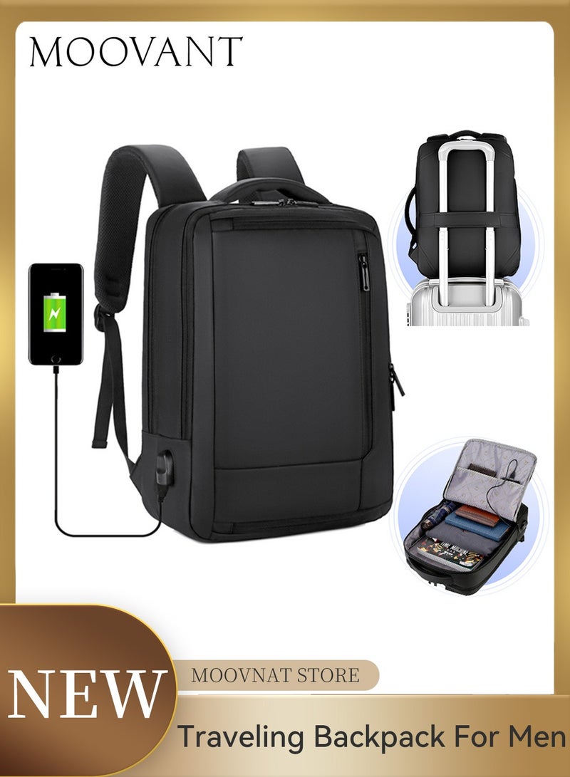 Moovant USB Waterproof 15.6 Inch Laptop Backpack for Men Women, Travel Backpack, 20L Large Capacity School Bag, Work Commute Flight Business, 41x30x10CM, Black  - Image 1