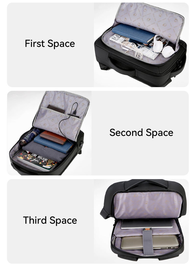 Moovant USB Waterproof 15.6 Inch Laptop Backpack for Men Women, Travel Backpack, 20L Large Capacity School Bag, Work Commute Flight Business, 41x30x10CM, Black  - Image 5