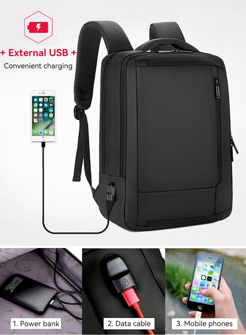 Moovant USB Waterproof 15.6 Inch Laptop Backpack for Men Women, Travel Backpack, 20L Large Capacity School Bag, Work Commute Flight Business, 41x30x10CM, Black  - Image 2