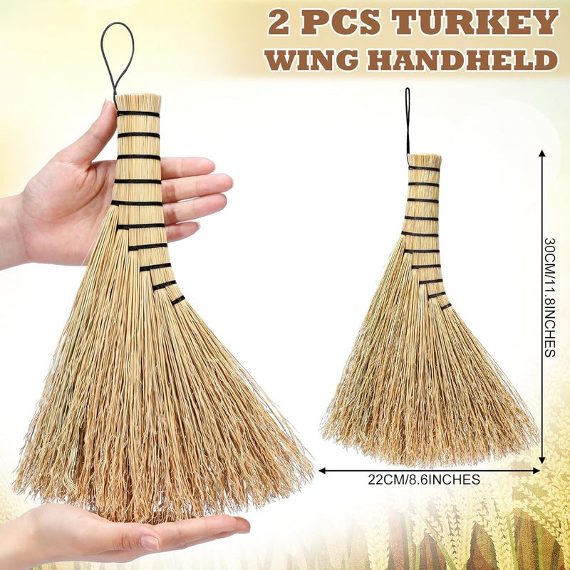 Suclain 2 Pcs Small Corn Whisk Brush Broom 100% Handmade 12 Inch Handheld Brush Whisks Natural Corn Short of Asian Whisk Broom with Nylon Thread Handle for Household Sweeping Indoor Outdoor (Style B) - Image 2