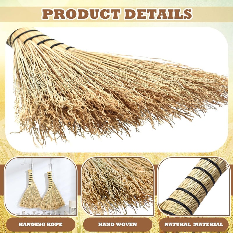 Suclain 2 Pcs Small Corn Whisk Brush Broom 100% Handmade 12 Inch Handheld Brush Whisks Natural Corn Short of Asian Whisk Broom with Nylon Thread Handle for Household Sweeping Indoor Outdoor (Style B) - Image 3