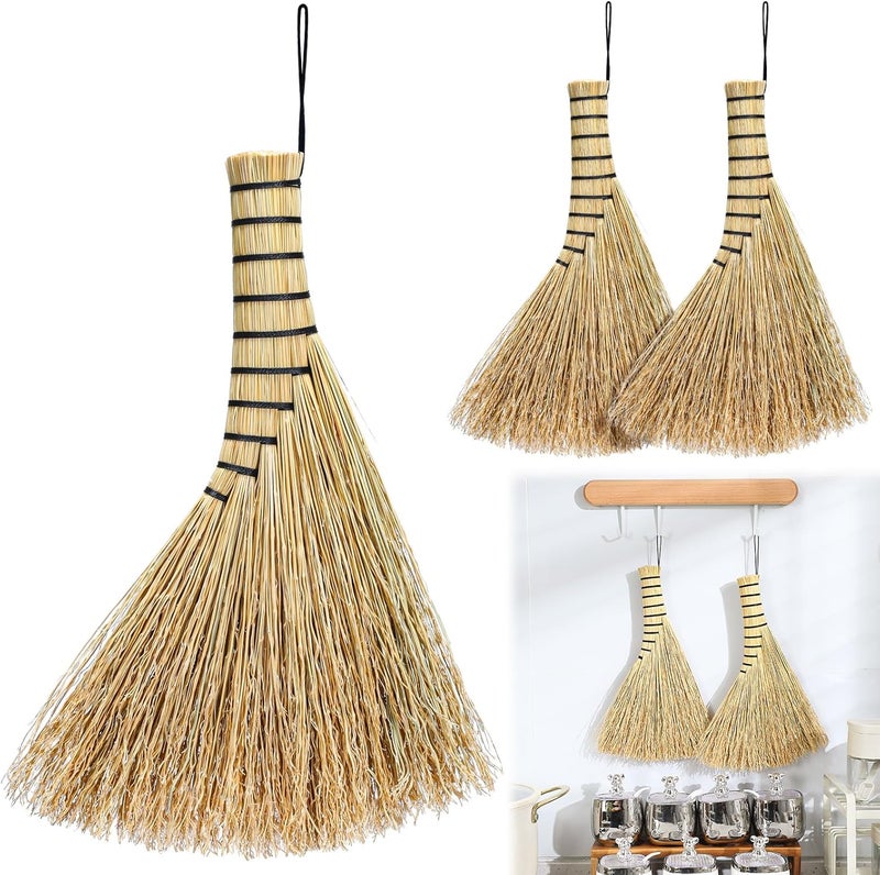 Suclain 2 Pcs Small Corn Whisk Brush Broom 100% Handmade 12 Inch Handheld Brush Whisks Natural Corn Short of Asian Whisk Broom with Nylon Thread Handle for Household Sweeping Indoor Outdoor (Style B) - Image 1