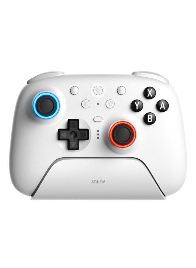 8بت دو وحدة تحكم 8Bitdo Ultimate 2 بتقنية البلوتوث لجهازي Switch / Switch 2 وأجهزة الكمبيوتر بنظام Windows، وحدة تحكم احترافية للـ Switch مزودة بعصا تحكم بتقنية TMR، ومشغلات قابلة للتبديل بين تأثير Hall Effect واللمسية (Tactile)، تدعم الاهتزاز والتحكم الحركي – باللون الأبيض. - Image 1