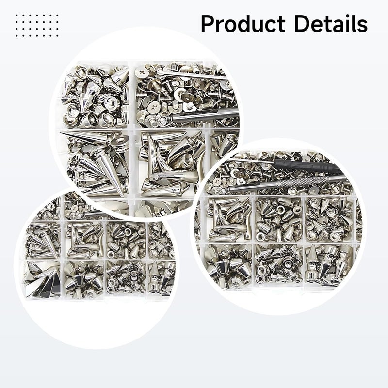 270 Punk Rivets for Leather Crafting, Zinc Alloy Screw Studs in 13 Styles, Includes 2 Tools, DIY Decoration for Clothing Bags Shoes Accessories, Elegant Black Chrome Finish - Image 5