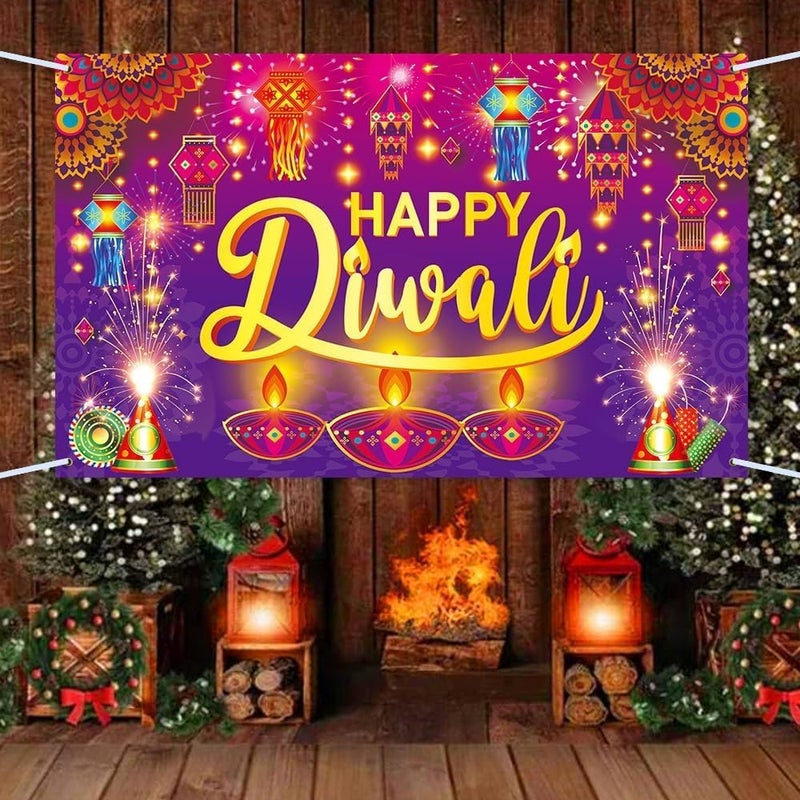 ARS Happy Diwali Backdrop for Home Diwali Banner Backdrop Festival of Lights Banner Deepavali Decorations Diwali Photo Booth Props Diwali Decorations - Image 2
