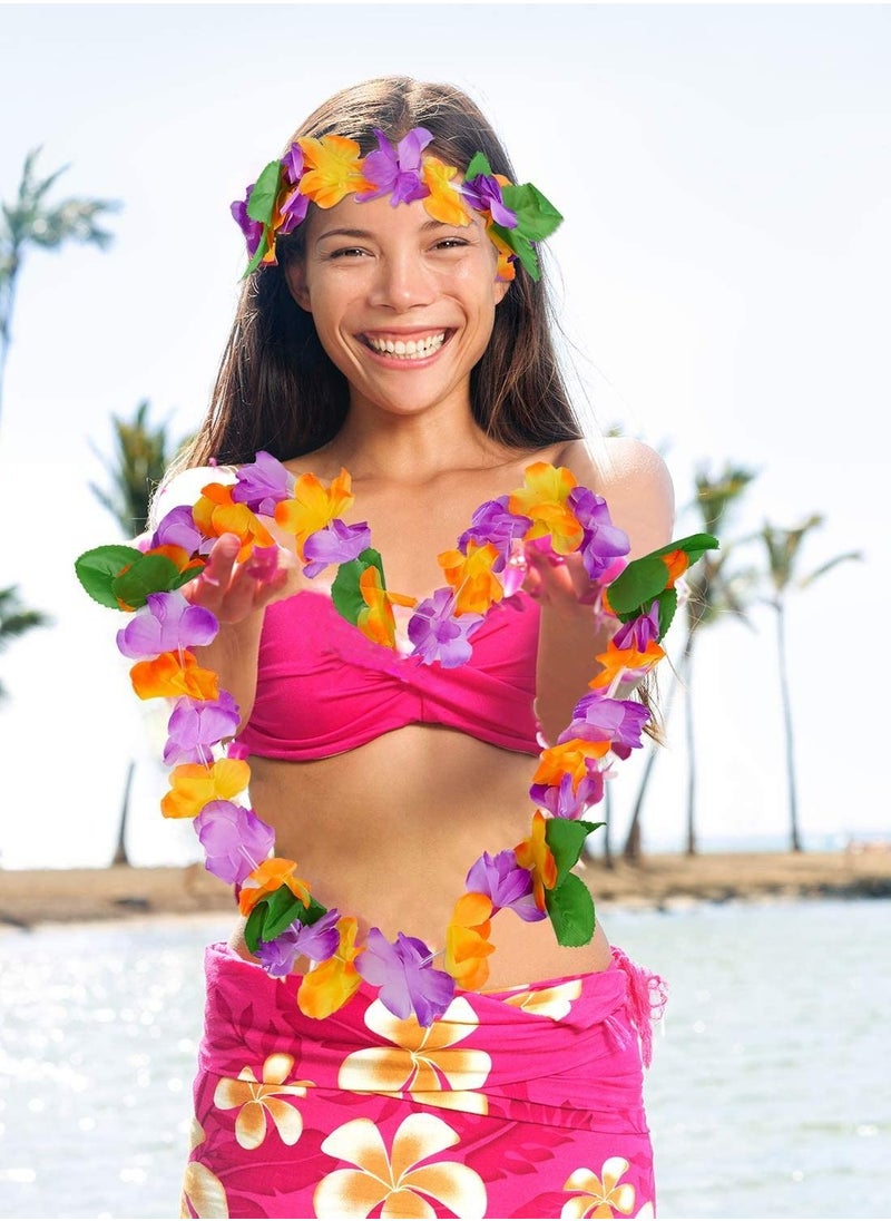 KASTWAVE - 32 pcs Hawaiian Flowers Garlands Leis Luau Flowers For Hawaii Party Decorations Supplies,With 16 Bracelets 8 Headbands And 8 Necklaces for Party Necklace Photo Booth Props DIY Latex Flowers - Image 1