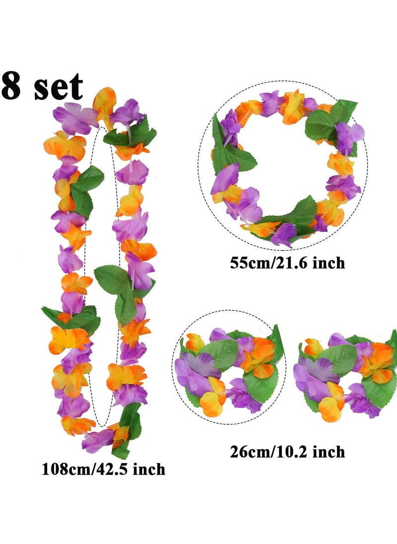 KASTWAVE - 32 pcs Hawaiian Flowers Garlands Leis Luau Flowers For Hawaii Party Decorations Supplies,With 16 Bracelets 8 Headbands And 8 Necklaces for Party Necklace Photo Booth Props DIY Latex Flowers - Image 1