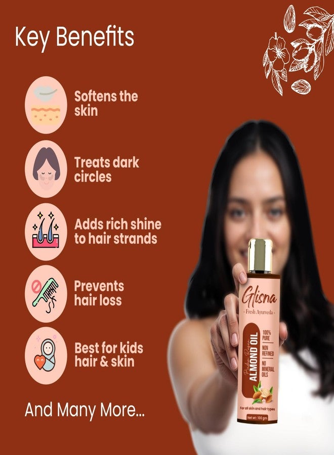 Glisna Natural 100% Pure Badam Rogan Almond Oil 100 ml (Pack of 2) | For Damage Protection | Non-Refined | No Mineral Oils | For All Skin and Hair Types - Image 5