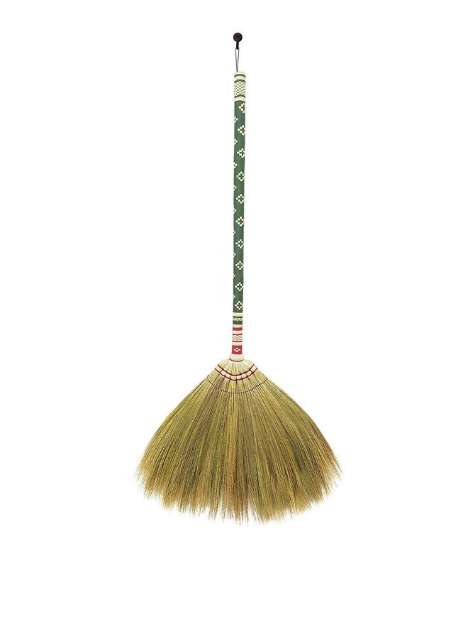 AW BROOMS Natural Grass Thai Broom for Sweeping Vintage Retro, Handmade Broom,Witch Broom,Durable Broom for Indoor & Outdoor,Broomstick Bamboo Stick Long Handle (Turquoise) - Image 1