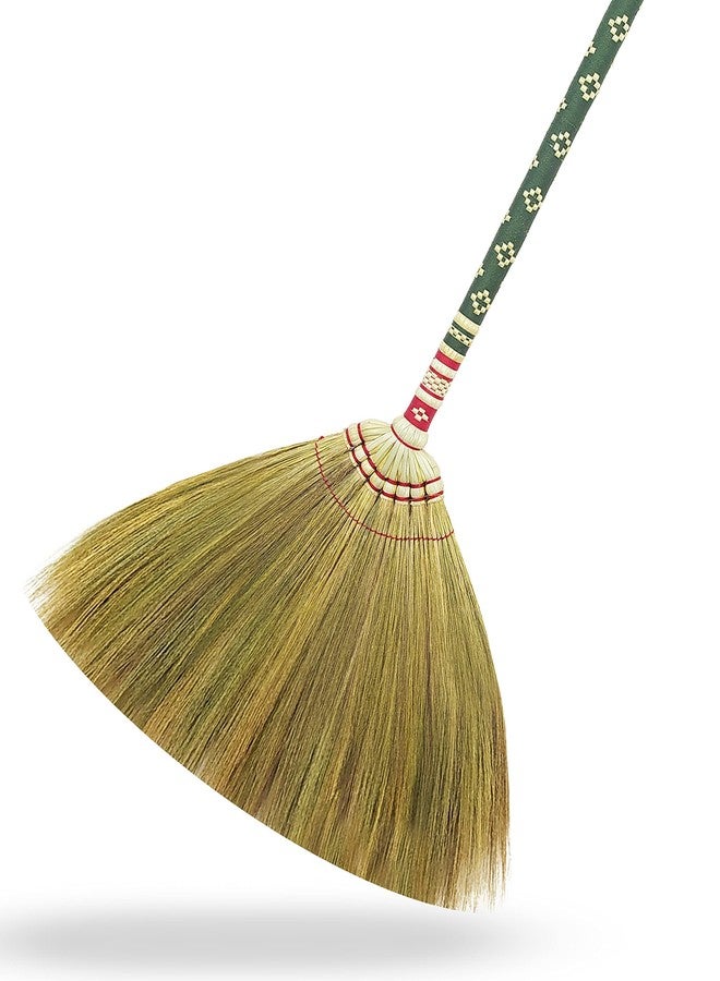AW BROOMS Natural Grass Thai Broom for Sweeping Vintage Retro, Handmade Broom,Witch Broom,Durable Broom for Indoor & Outdoor,Broomstick Bamboo Stick Long Handle (Turquoise) - Image 2