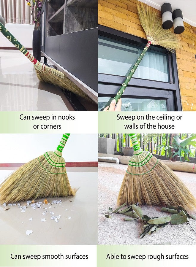 AW BROOMS Natural Grass Thai Broom for Sweeping Vintage Retro, Handmade Broom,Witch Broom,Durable Broom for Indoor & Outdoor,Broomstick Bamboo Stick Long Handle (Turquoise) - Image 3