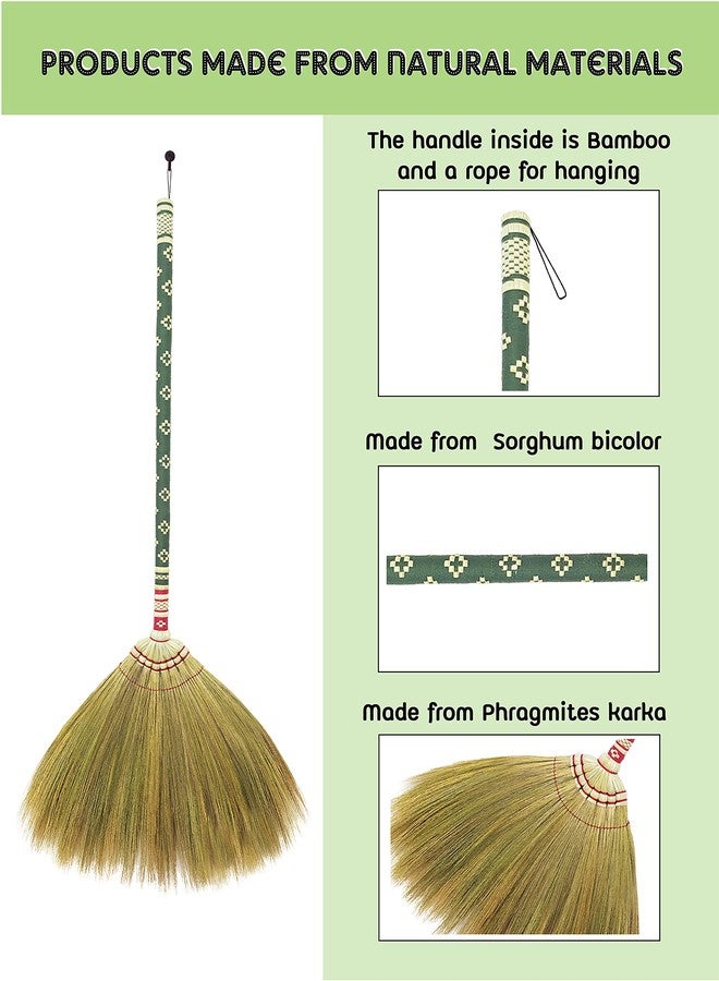 AW BROOMS Natural Grass Thai Broom for Sweeping Vintage Retro, Handmade Broom,Witch Broom,Durable Broom for Indoor & Outdoor,Broomstick Bamboo Stick Long Handle (Turquoise) - Image 5
