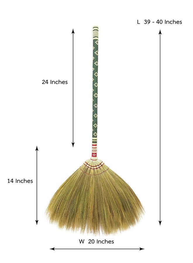 AW BROOMS Natural Grass Thai Broom for Sweeping Vintage Retro, Handmade Broom,Witch Broom,Durable Broom for Indoor & Outdoor,Broomstick Bamboo Stick Long Handle (Turquoise) - Image 4