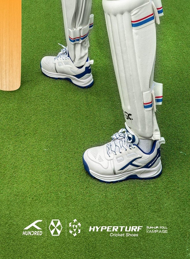 Hundred Hyperturf Cricket Shoes | TerraSpike Rubber Studs | Embedded Support Plate for Stability | Lightweight & Durable | Ideal for Turf, Ground & Hard Surfaces White/Navy (UK 5) - Image 2