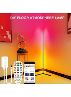 61" RGB Color Changing Standing Corner Lamp, Dimmable LED Smart Floor Lamp for Living Room Bedroom by Remote Controller and APP Control