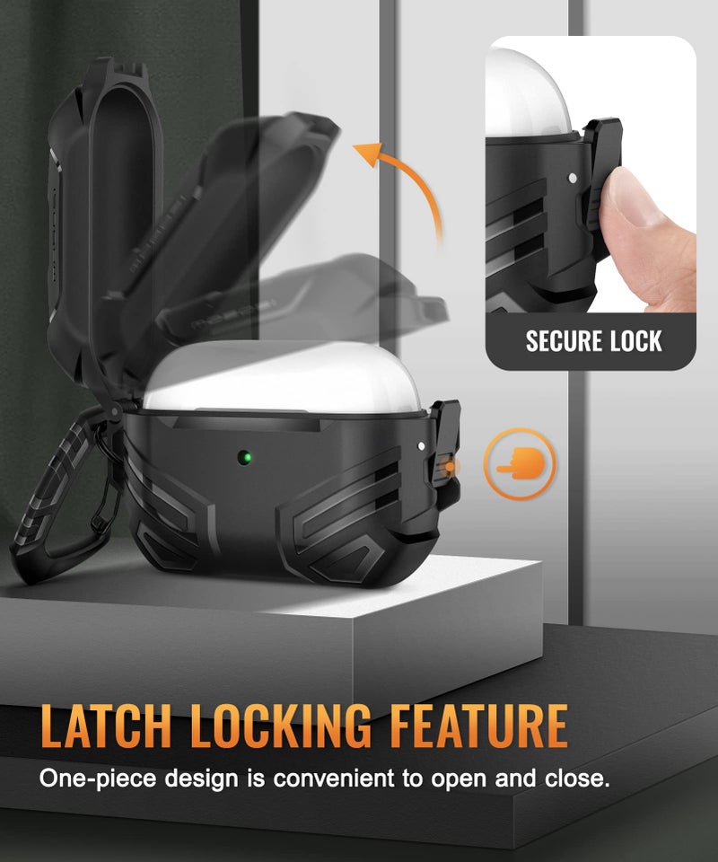 MOBOSI غطاء MOBOSI لآيربودز برو الجيل الثاني/الأول مع قفل، غطاء عسكري للرجال والنساء، غطاء واقي مضاد للصدمات مع حلقة مفاتيح (2023/2022/2019)، أسود - Image 3