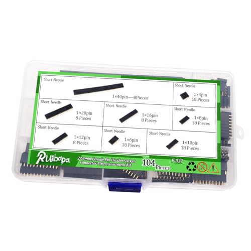 Ruibapa 104 PCS 2.54mm 2.54mm Male and Female Pin Header Connector Assortment Kit Includes 4、6、8、10、12、16、20、40Pin Straight Single Row PCB Board Pin Header - Image 4