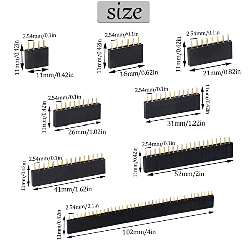 Ruibapa 104 PCS 2.54mm 2.54mm Male and Female Pin Header Connector Assortment Kit Includes 4、6、8、10、12、16、20、40Pin Straight Single Row PCB Board Pin Header - Image 2
