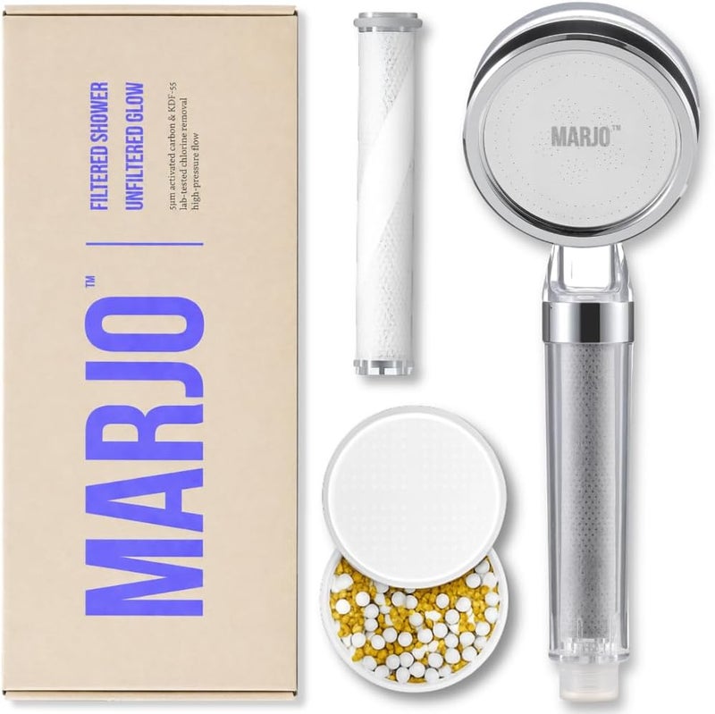 Marjo Filtered Hand Shower – High Pressure Shower Filter Head for Hair Loss & Skin | Water Softener for Shower | فلتر دش الاستحمام | Filtered Shower Head | Bathroom Accessories (Transparent) - Image 1