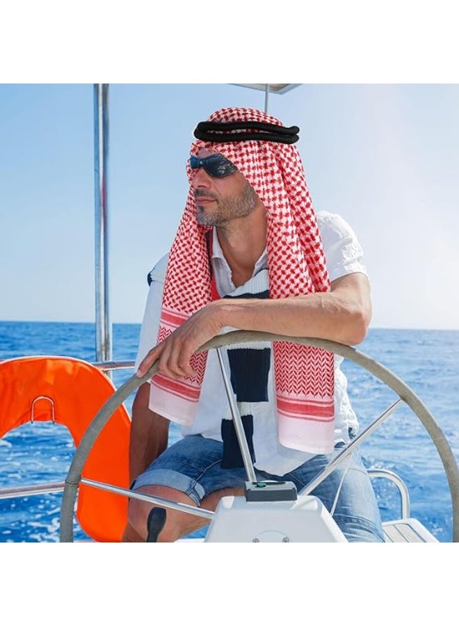 Men Arab Kafiya Headscarf with Aqel Rope, Muslim Desert Keffiyeh Dubai Casual Headwear Scarf Neck Wrap Head Cover Turban Cap with Aqel Rope, Red - Image 4