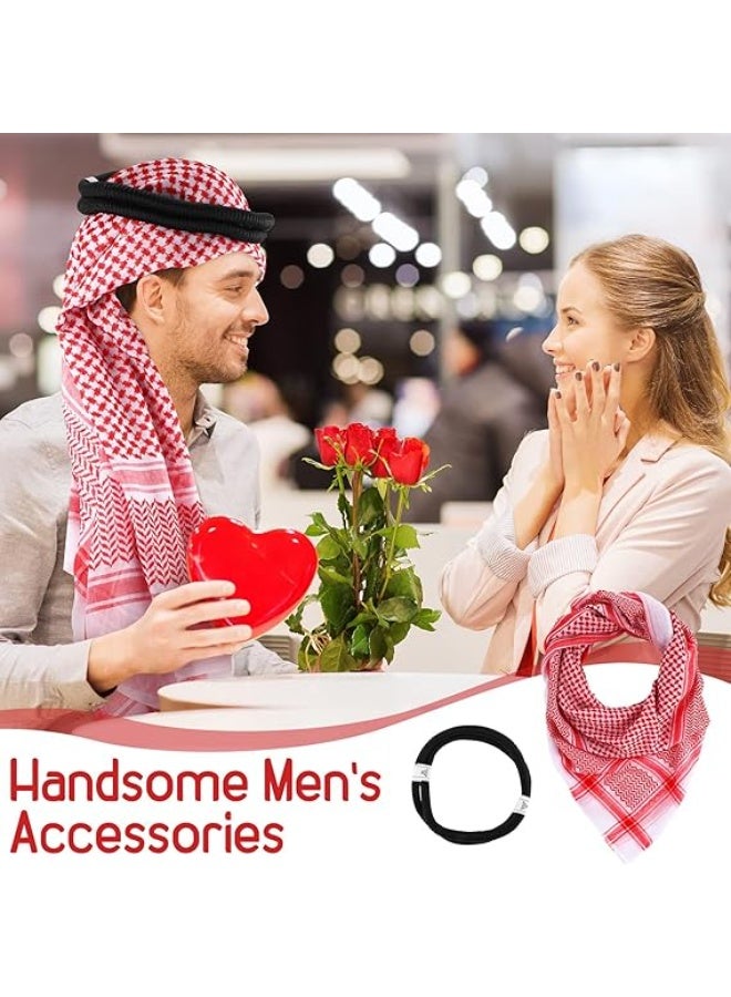 Men Arab Kafiya Headscarf with Aqel Rope, Muslim Desert Keffiyeh Dubai Casual Headwear Scarf Neck Wrap Head Cover Turban Cap with Aqel Rope, Red - Image 5