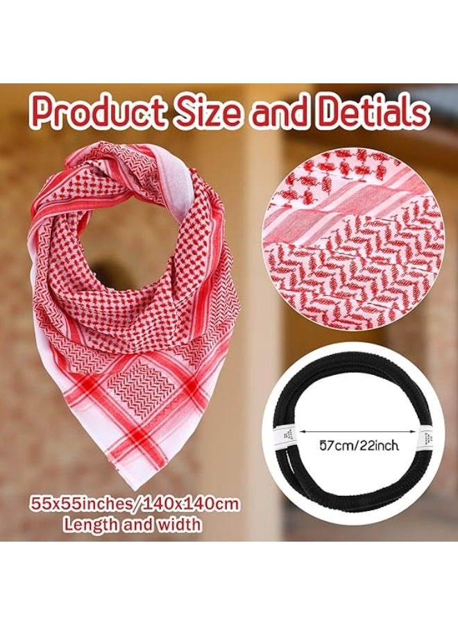 Men Arab Kafiya Headscarf with Aqel Rope, Muslim Desert Keffiyeh Dubai Casual Headwear Scarf Neck Wrap Head Cover Turban Cap with Aqel Rope, Red - Image 2