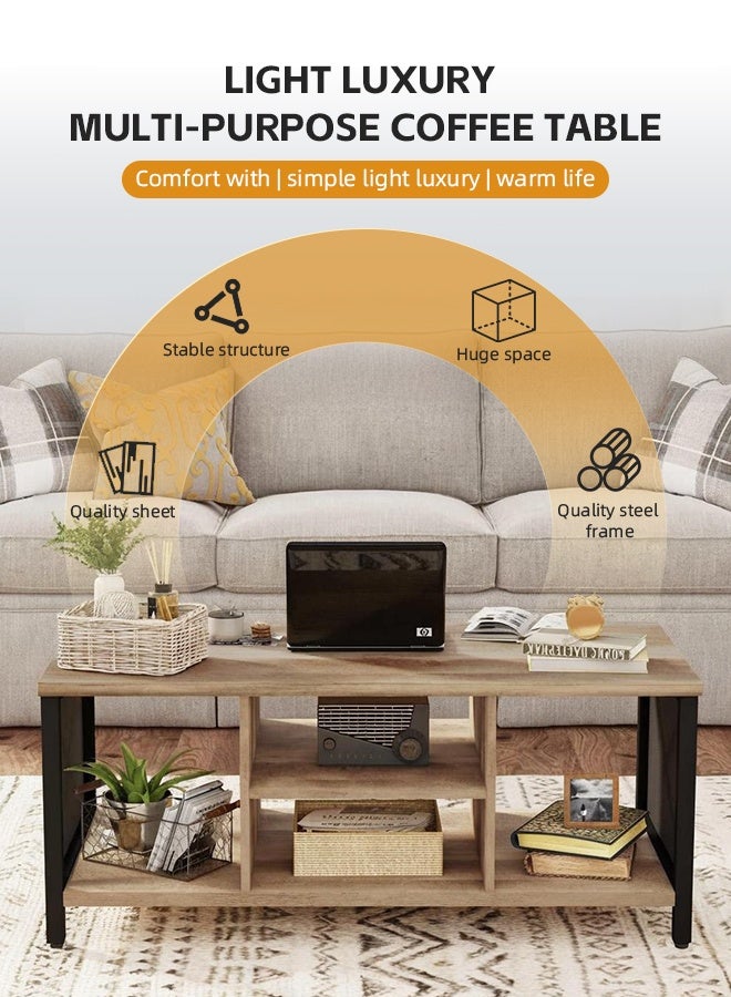 مساحة عمار طاولة وسط غرفة المعيشة مستطيلة الشكل مصنوعة من الخشب، بمقاس 110*50*45، وطاولة قهوة من طبقتين مع رف تخزين مفتوح، وطاولات صناعية - Image 3