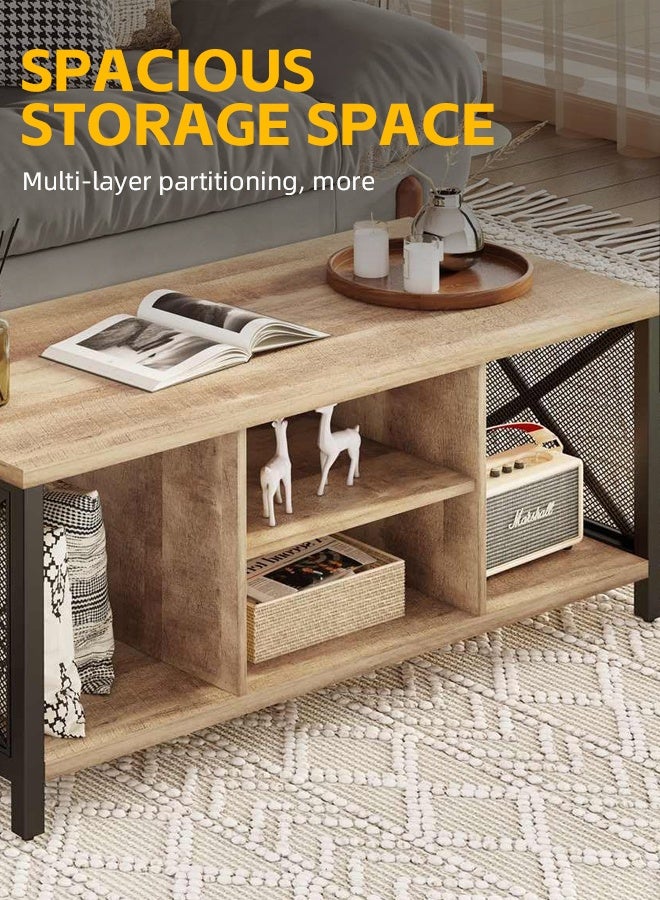 مساحة عمار طاولة وسط غرفة المعيشة مستطيلة الشكل مصنوعة من الخشب، بمقاس 110*50*45، وطاولة قهوة من طبقتين مع رف تخزين مفتوح، وطاولات صناعية - Image 4