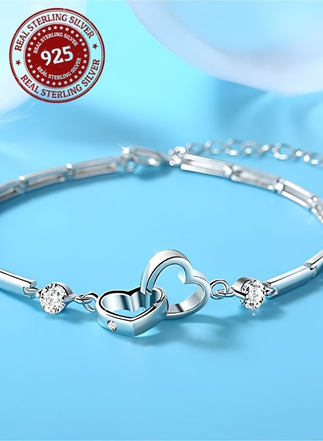 aeen S925 Sterling Silver Bohemian Charm Bracelet – Elegant Vintage Design with Synthetic Zirconia, Maple Leaf & Star Charms, Hypoallergenic Jewelry for Parties & Gifts - Image 1
