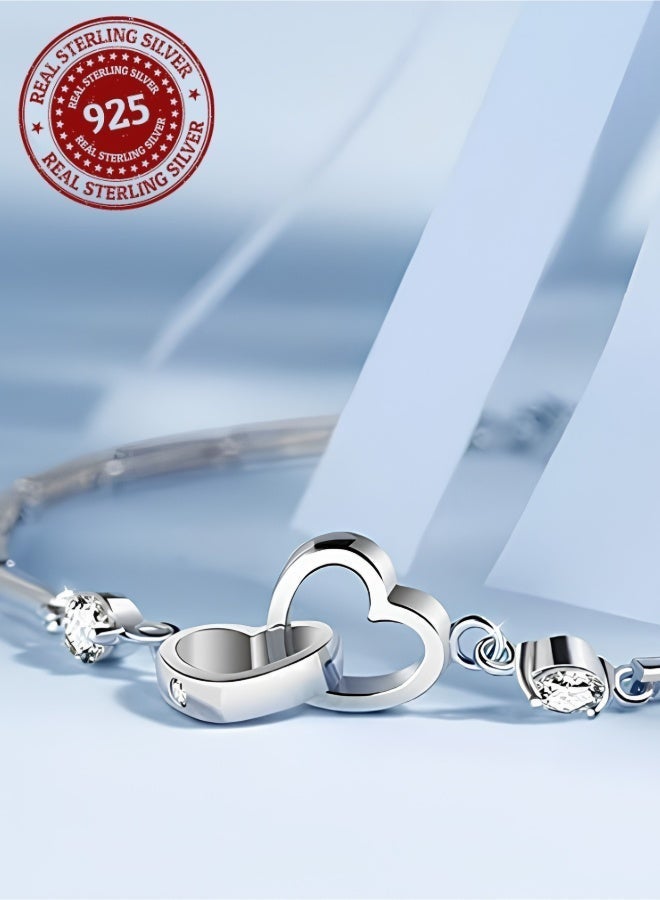 aeen S925 Sterling Silver Bohemian Charm Bracelet – Elegant Vintage Design with Synthetic Zirconia, Maple Leaf & Star Charms, Hypoallergenic Jewelry for Parties & Gifts - Image 2