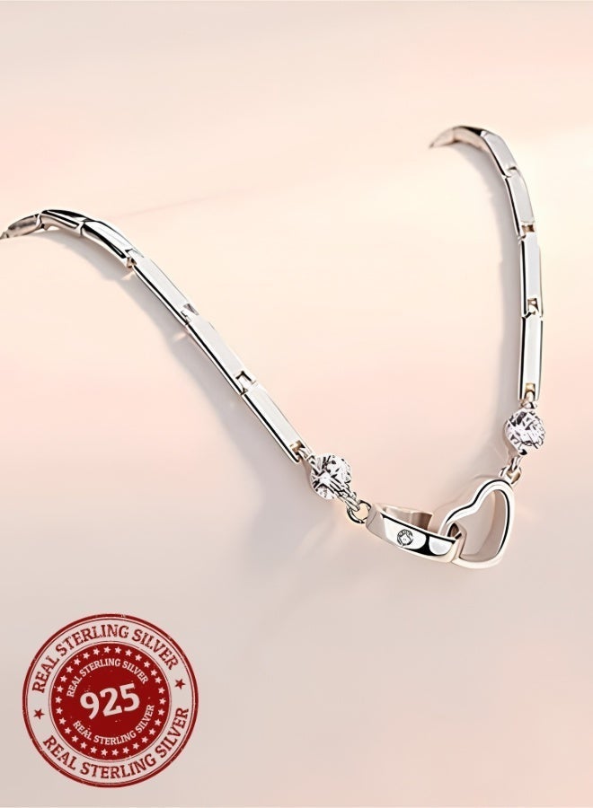 aeen S925 Sterling Silver Bohemian Charm Bracelet – Elegant Vintage Design with Synthetic Zirconia, Maple Leaf & Star Charms, Hypoallergenic Jewelry for Parties & Gifts - Image 5