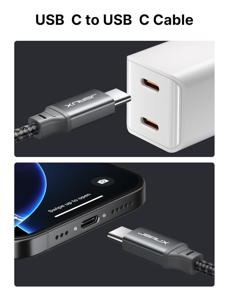 JSAUX كابل USB من النوع C إلى USB من النوع C بقوة 100 واط [عبوة من 2 قطعة، 3 متر]، كابل شحن سريع من النوع C متوافق مع iPhone 17/17 Air/17 Pro/17 Pro Max/17e، iPhone 16/15 Pro Max، Galaxy S24/S23/S22، MacBook، iPad، Pixel - رمادي - Image 5