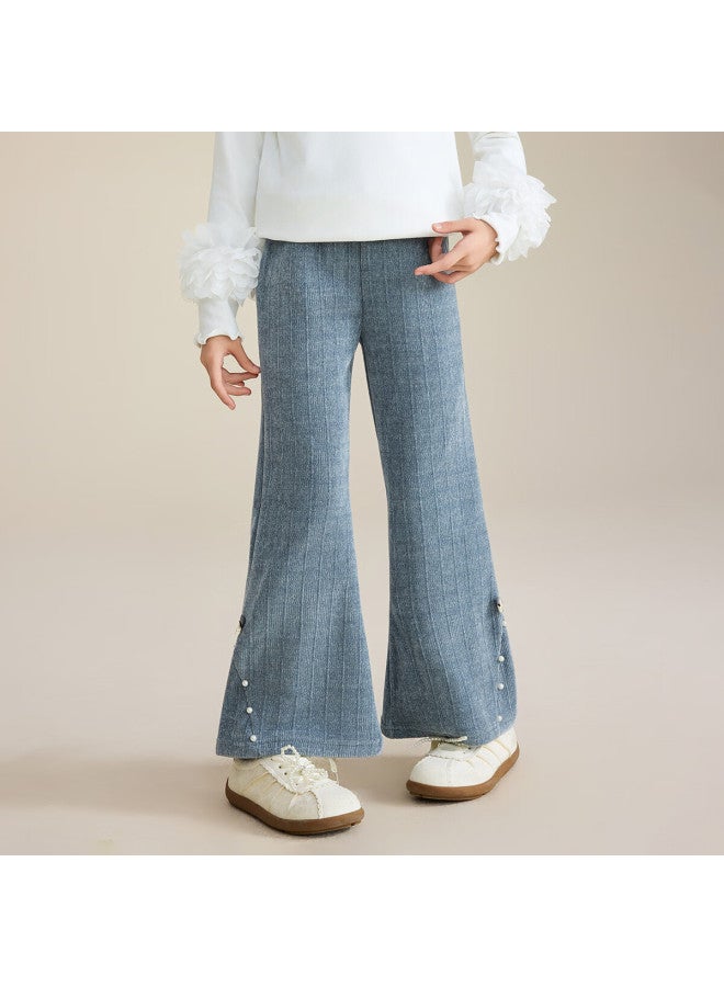 Ask Junior Kids Corduroy Retro Flared Pants With Bow Girls Casual Long Trousers Spring