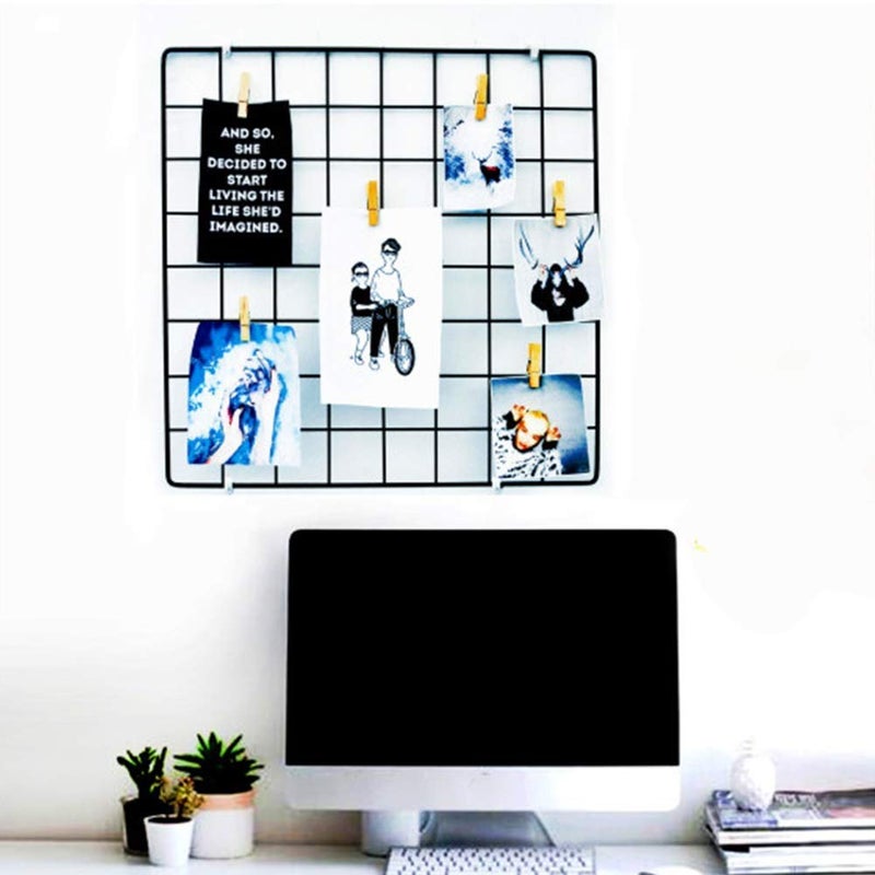 GreenUniverse GreenUniverse Grid Photo Frame for Wall Clip Holder Photo FrameMulti Functional Creative Mesh Wall GridPackage 1pc Frame black 30cm x 30cm  - Image 3