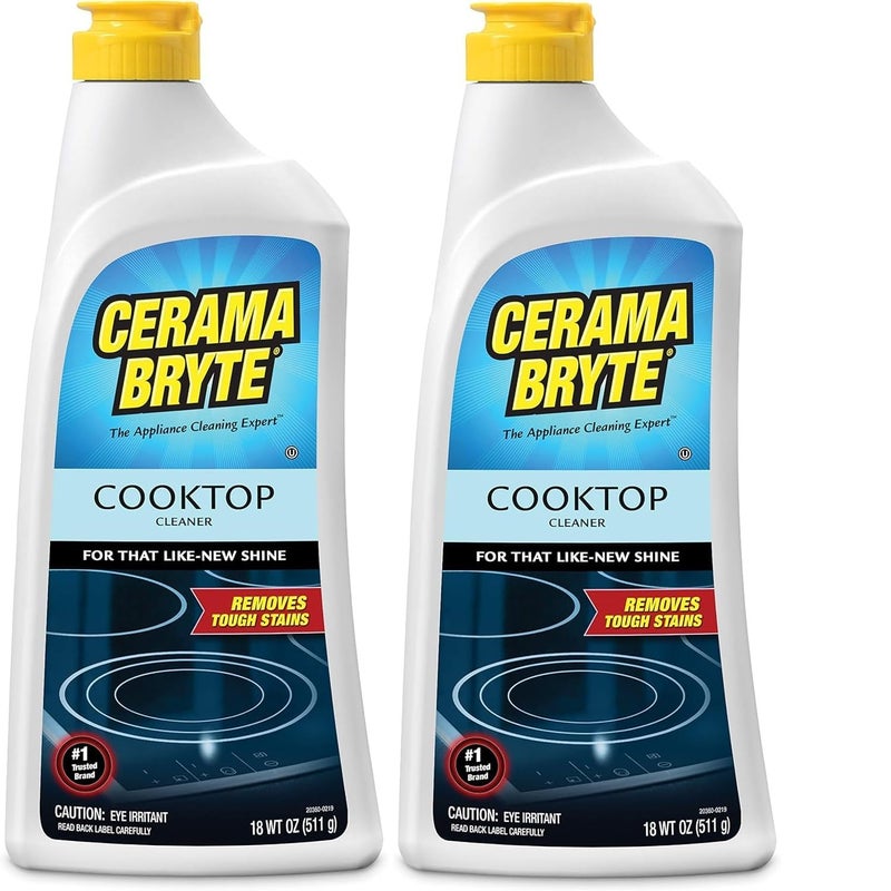 Cerama Bryte سيراما برايت لإزالة البقع الصعبة منظف سطح الطهي والموقد للأسطح الزجاجية - السيراميكية، 18 أونصة، عبوتين - Image 1