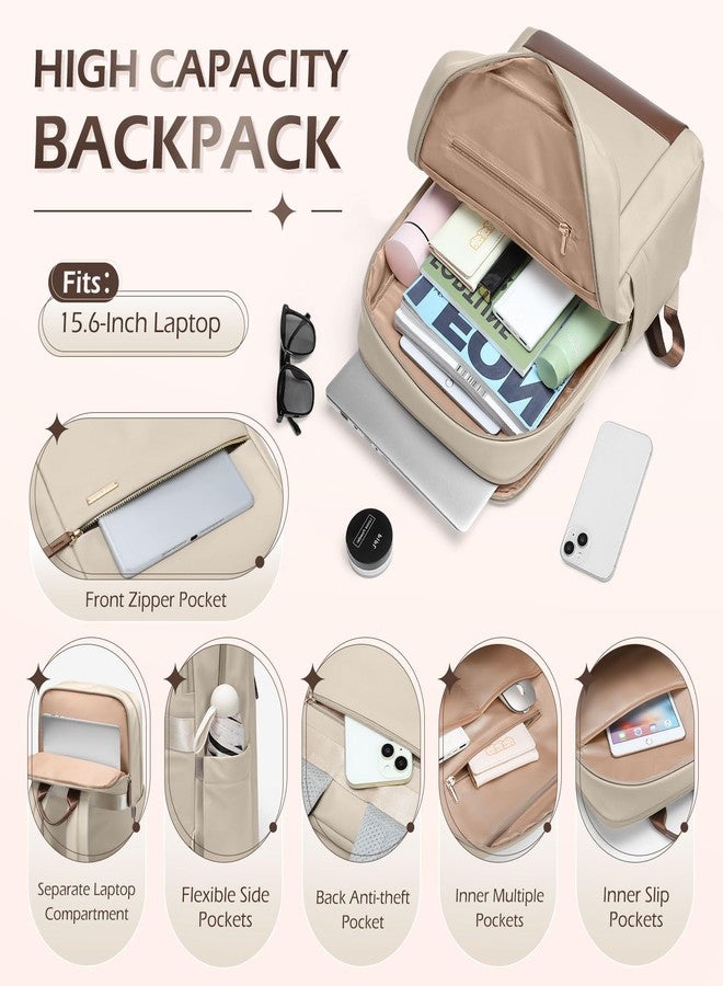 GOLF QUALITY Laptop Backpack Business Travel Anti Theft Laptop Bag Water Resistant College Computer Bag for Men Women Fits 15.6 Inch Notebook (Apricot) - Image 4