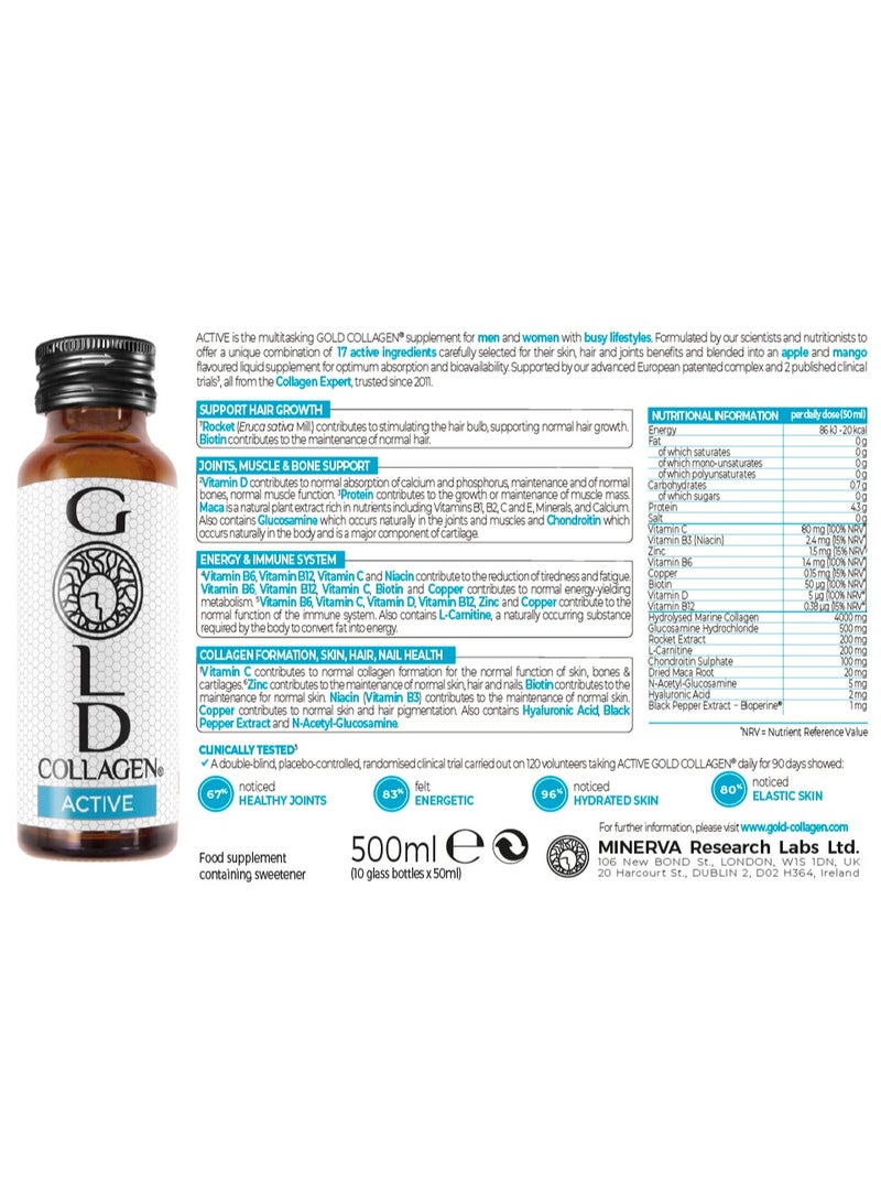 Gold Collagen GOLD COLLAGEN® Active 10 Day - Advanced Collagen Supplement Anti-Aging for Youthful Skin, Hair & Nails | +25 age | Apple Flavor | 50ml x 10 bottles  - Image 4