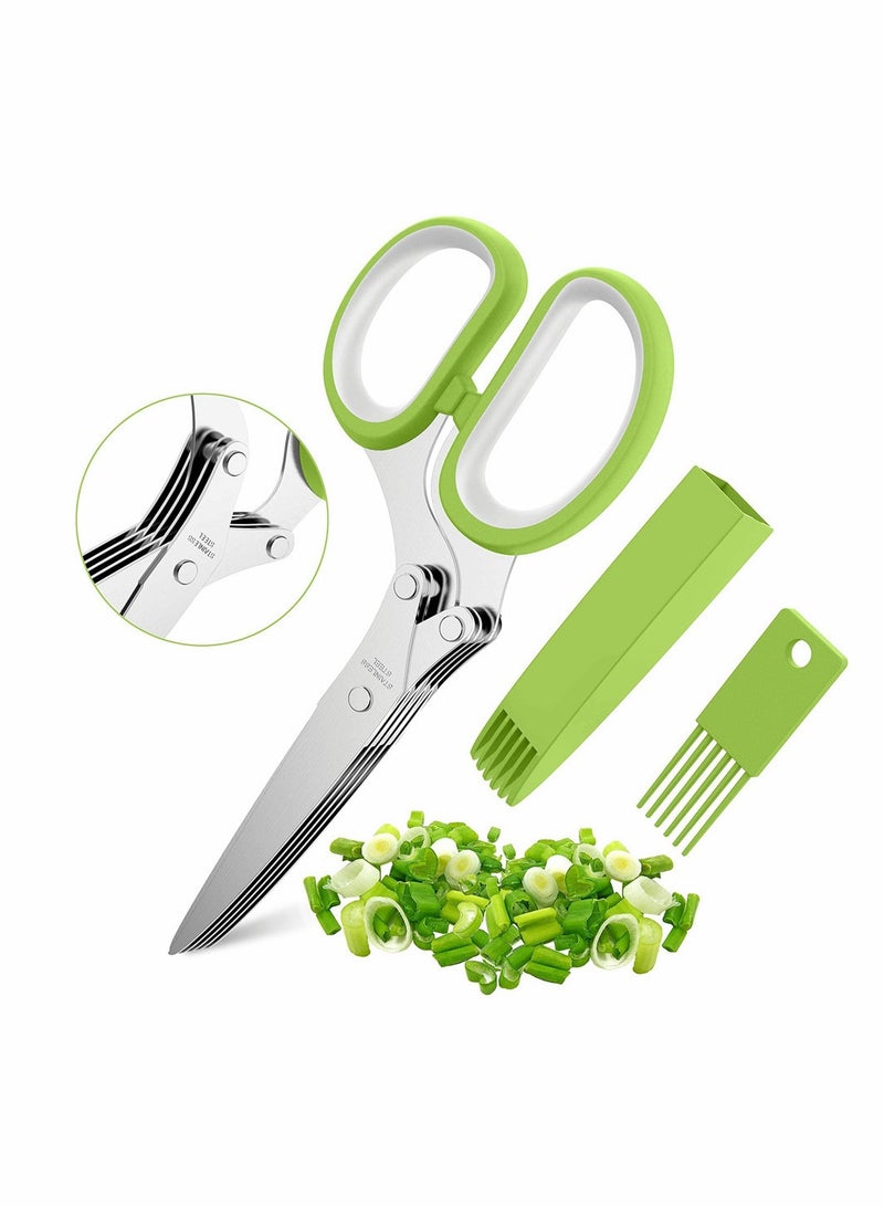 Excefore Herb Scissors Set with 5 Blades and Cover - Multipurpose Kitchen Chopping Shear, Sharp Dishwasher Safe Kitchen Gadget, Ideal for Cutting, Vegetables, Basil, Stainless Steel - Green - Image 1