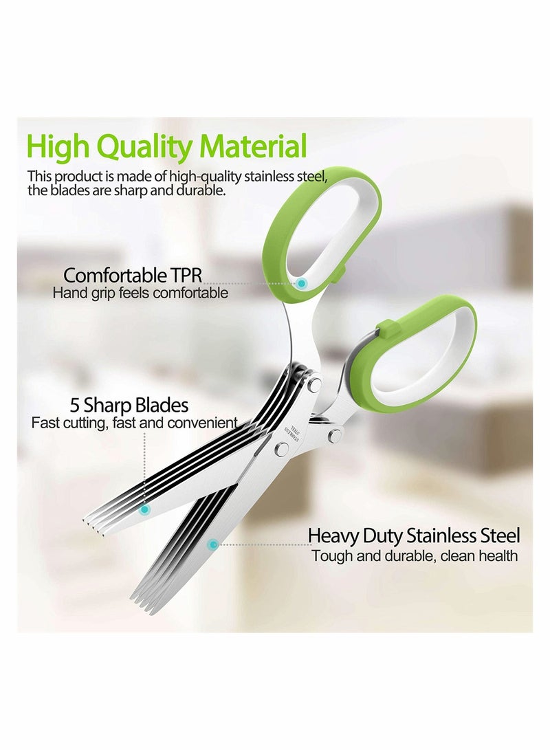 Excefore Herb Scissors Set with 5 Blades and Cover - Multipurpose Kitchen Chopping Shear, Sharp Dishwasher Safe Kitchen Gadget, Ideal for Cutting, Vegetables, Basil, Stainless Steel - Green - Image 2