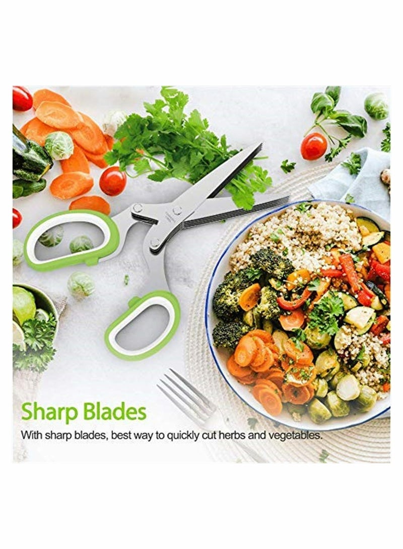 Excefore Herb Scissors Set with 5 Blades and Cover - Multipurpose Kitchen Chopping Shear, Sharp Dishwasher Safe Kitchen Gadget, Ideal for Cutting, Vegetables, Basil, Stainless Steel - Green - Image 3