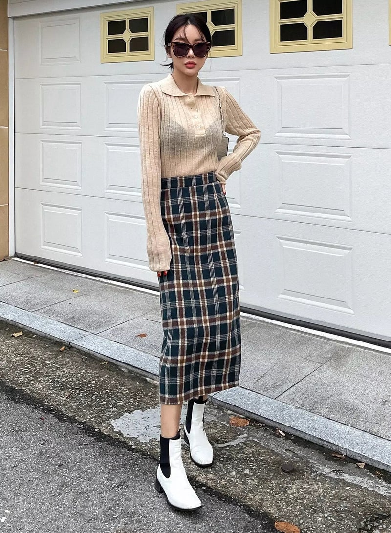 Plaid Print Split Back Skirt - Image 4