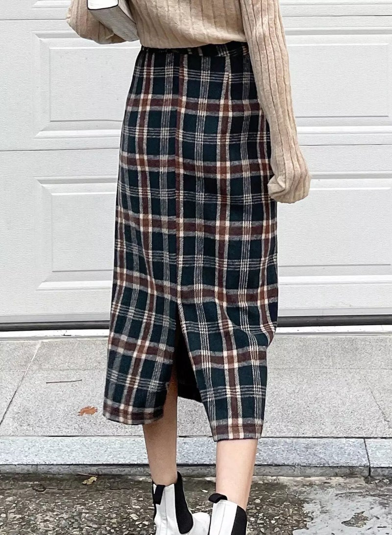 Plaid Print Split Back Skirt - Image 2