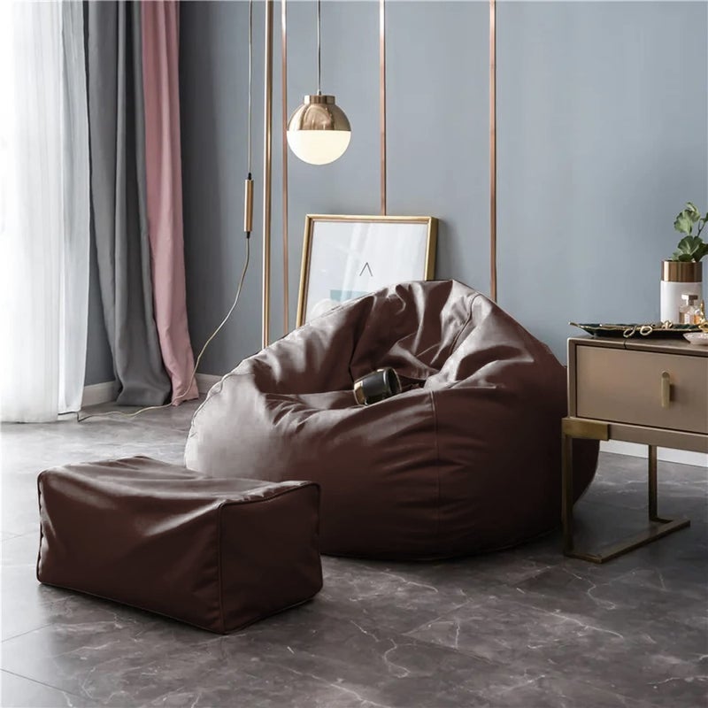 INSTER INSTER 4XL Bean Bag Cover with Square Footrest with Cushion Without Beans Only Cover Faux LeatherBrown  - Image 1