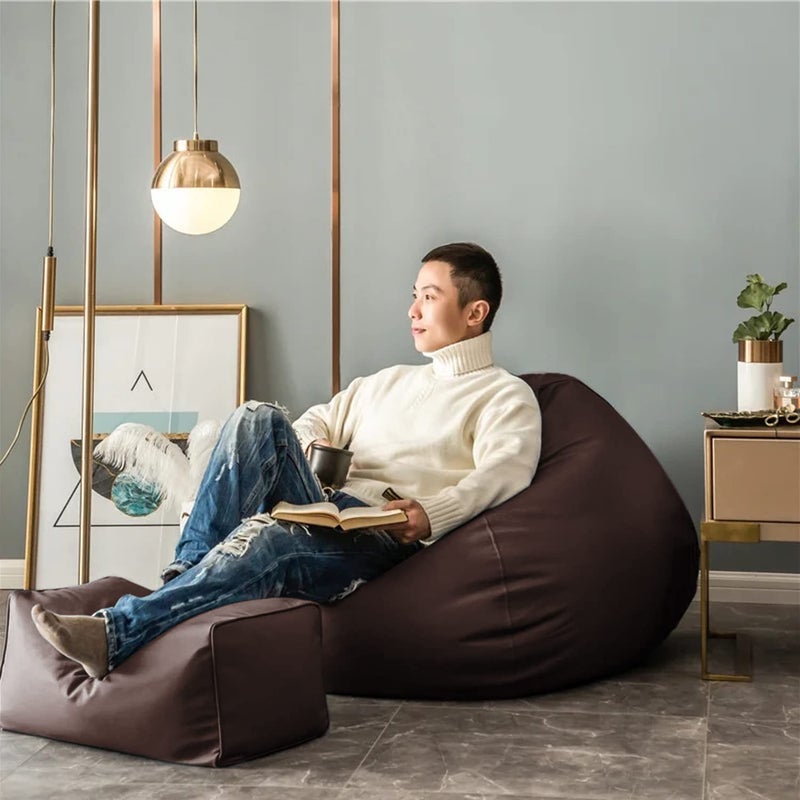 INSTER INSTER 4XL Bean Bag Cover with Square Footrest with Cushion Without Beans Only Cover Faux LeatherBrown  - Image 4