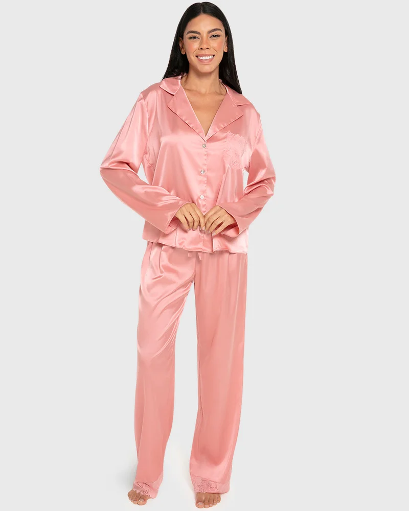 Isla & Evie Isla & Evie Satin Two-Piece Long Pajama Set