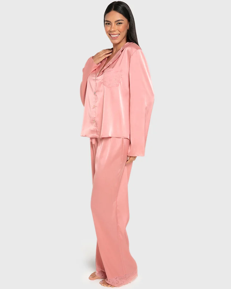 Isla & Evie Isla & Evie Satin Two-Piece Long Pajama Set