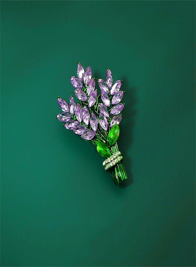 RLHRNDE Lavender Flower Brooch Pins for Women Crystal Rhinestone Glass Bouquet Brooch Fashion Elegant Accessories Wedding Party Jewelry Gift (Lavender) - Image 5