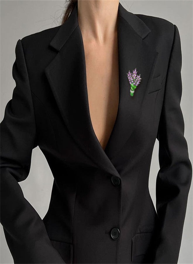 RLHRNDE Lavender Flower Brooch Pins for Women Crystal Rhinestone Glass Bouquet Brooch Fashion Elegant Accessories Wedding Party Jewelry Gift (Lavender) - Image 4